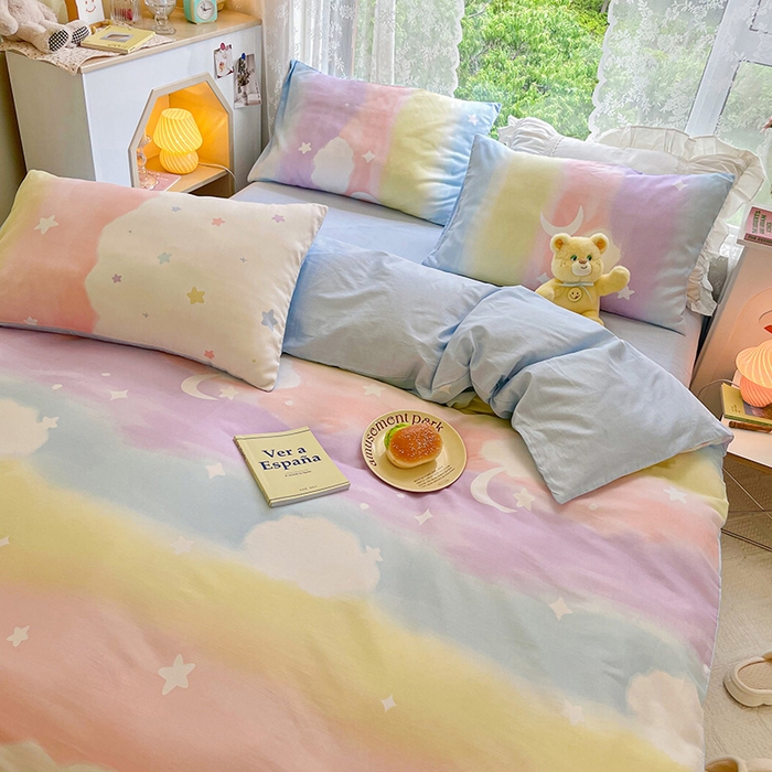 91家纺网 家纺一手货源 找家纺 琪格格纺织 2025新款全棉纯棉13372小清新四件套 彩霞