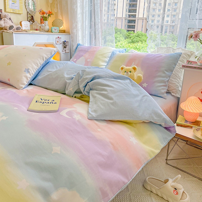 91家纺网 家纺一手货源 找家纺 琪格格纺织 2025新款全棉纯棉13372小清新四件套 彩霞