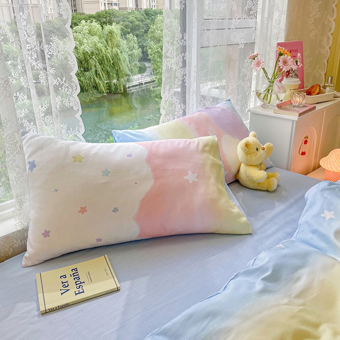 91家纺网 家纺一手货源 找家纺 琪格格纺织 2025新款全棉纯棉13372小清新四件套 彩霞