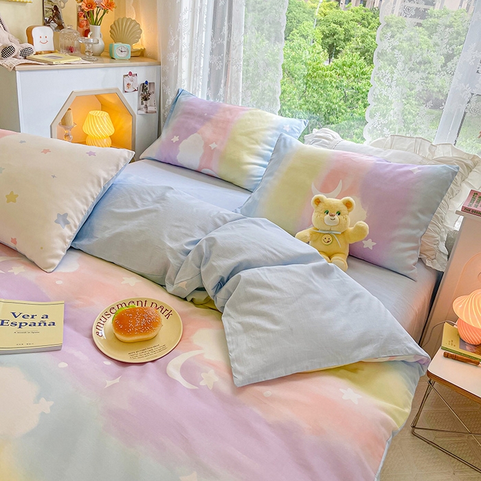 91家纺网 家纺一手货源 找家纺 琪格格纺织 2025新款全棉纯棉13372小清新四件套 彩霞