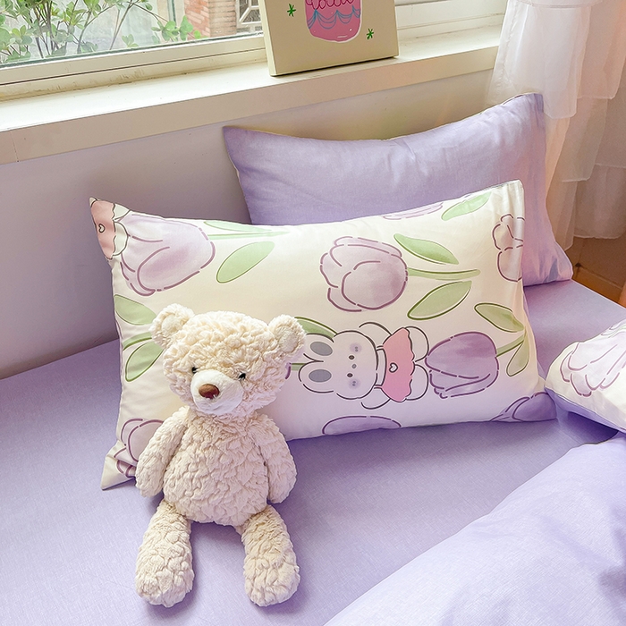 91家纺网 家纺一手货源 找家纺 琪格格纺织 2025新款全棉纯棉13372小清新四件套 美郁-紫