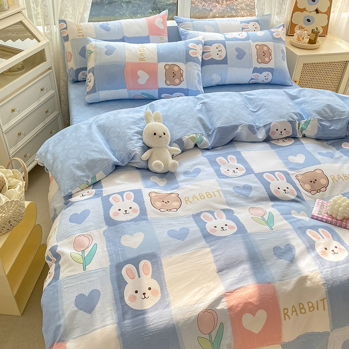 91家纺网 家纺一手货源 找家纺 琪格格纺织 2025新款全棉纯棉13372小清新四件套 白兔与熊