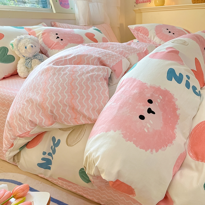 91家纺网 家纺一手货源 找家纺 琪格格纺织 2025新款全棉纯棉13372小清新四件套 萌心兔