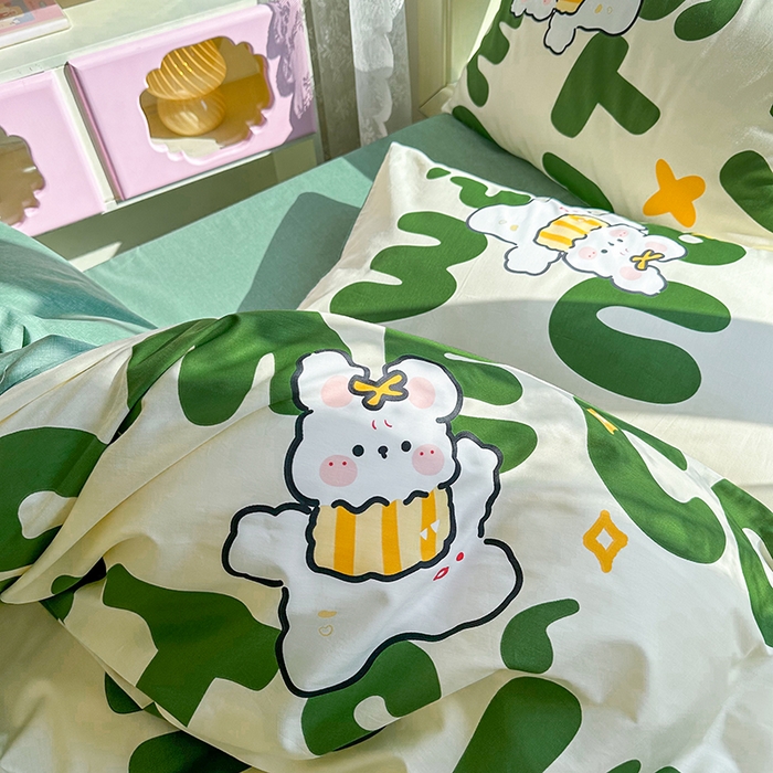 91家纺网 家纺一手货源 找家纺 琪格格纺织 2025新款全棉纯棉13372小清新四件套 皮皮兔