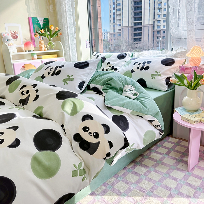 91家纺网 家纺一手货源 找家纺 琪格格纺织 2025新款全棉纯棉13372小清新四件套 熊猫