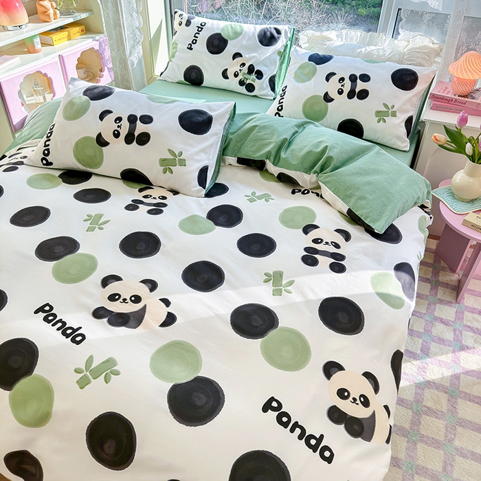 91家纺网 家纺一手货源 找家纺 琪格格纺织 2025新款全棉纯棉13372小清新四件套 熊猫