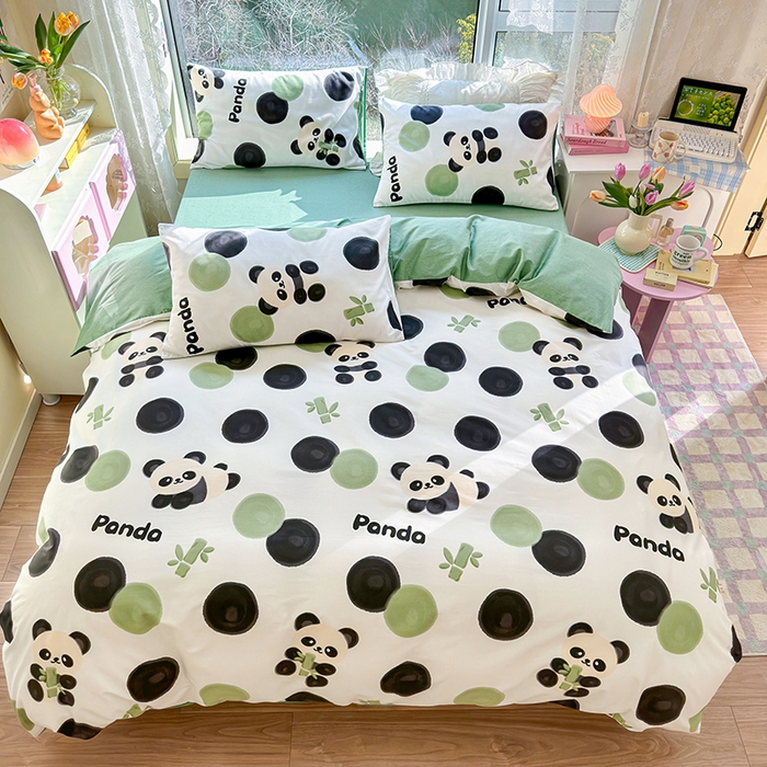 91家纺网 家纺一手货源 找家纺 琪格格纺织 2025新款全棉纯棉13372小清新四件套 熊猫