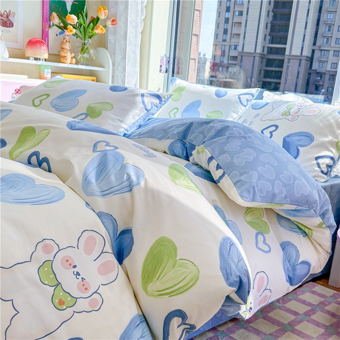 琪格格纺织 2025新款全棉纯棉13372小清新四件套 爱心兔