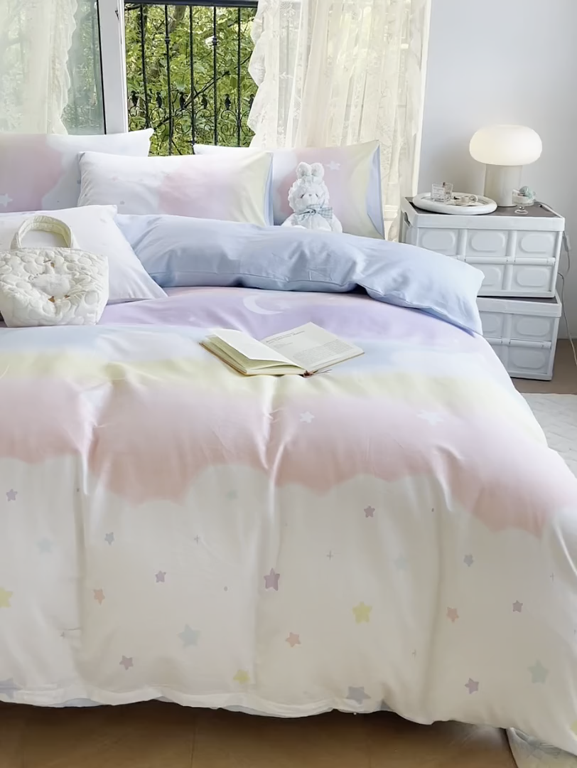 91家纺网 家纺一手货源 找家纺 琪格格纺织 2025新款全棉纯棉13372小清新四件套 白兔与熊