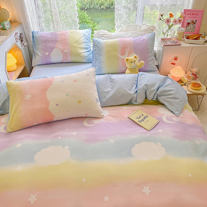 91家纺网 家纺一手货源 找家纺 琪格格纺织 2025新款全棉纯棉13372小清新单被套 被套单件 彩霞