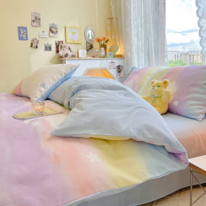 91家纺网 家纺一手货源 找家纺 琪格格纺织 2025新款全棉纯棉13372小清新单被套 被套单件 彩霞