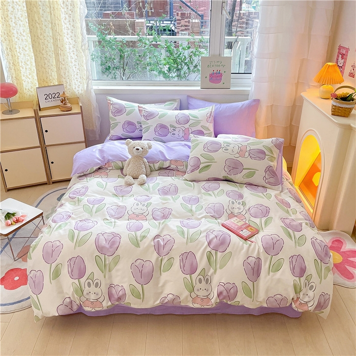 琪格格纺织 2025新款全棉纯棉13372小清新单被套 被套单件 美郁-紫