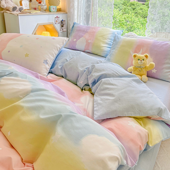 91家纺网 家纺一手货源 找家纺 琪格格纺织 2025新款全棉纯棉13372小清新单被套 被套单件 彩霞