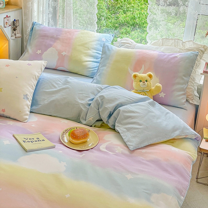 91家纺网 家纺一手货源 找家纺 琪格格纺织 2025新款全棉纯棉13372小清新单被套 被套单件 彩霞