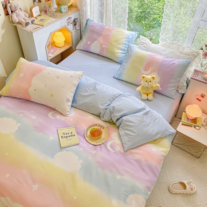 91家纺网 家纺一手货源 找家纺 琪格格纺织 2025新款全棉纯棉13372小清新单被套 被套单件 彩霞