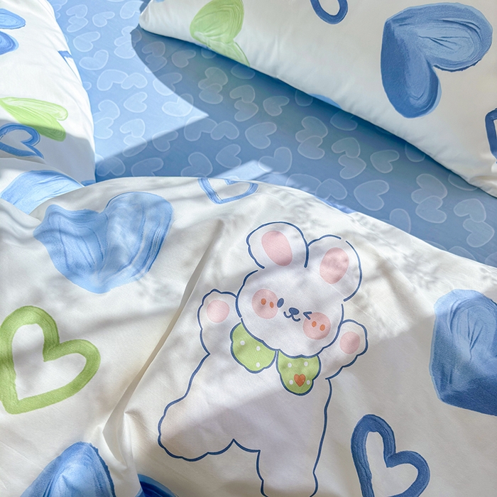 91家纺网 家纺一手货源 找家纺 琪格格纺织 2025新款全棉纯棉13372小清新单被套 被套单件 爱心兔