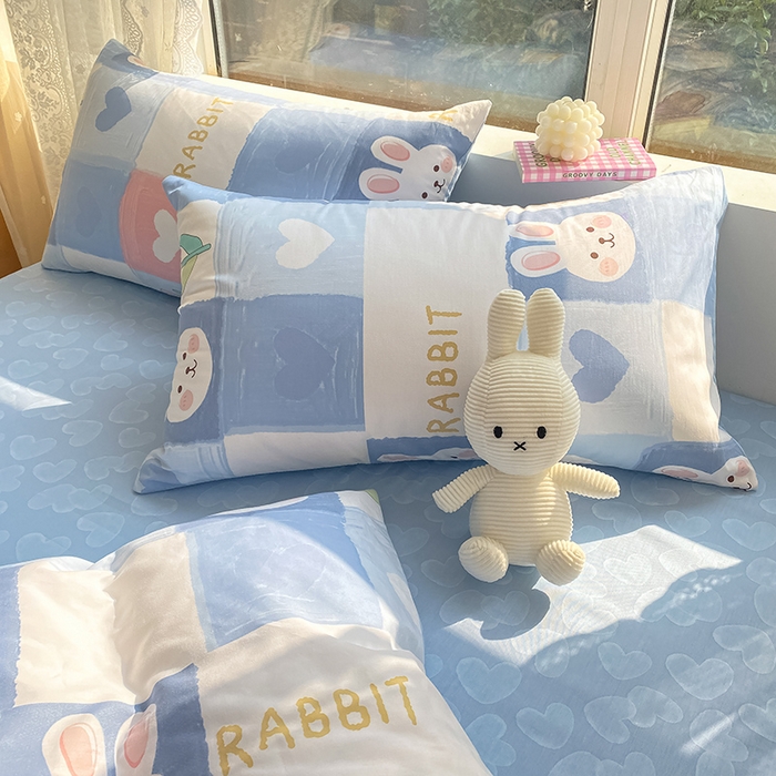 91家纺网 家纺一手货源 找家纺 琪格格纺织 2025新款全棉纯棉13372小清新单被套 被套单件 白兔与熊