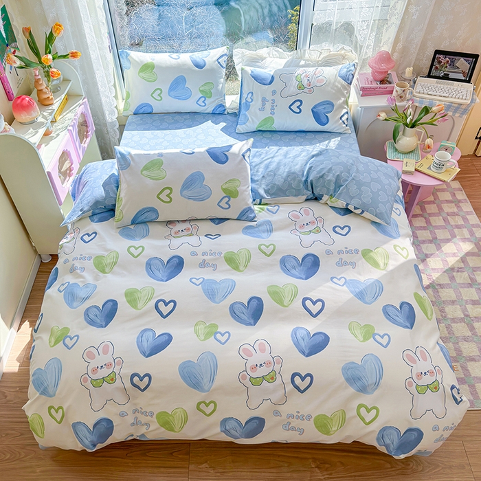琪格格纺织 2025新款全棉纯棉13372小清新单被套 被套单件 爱心兔