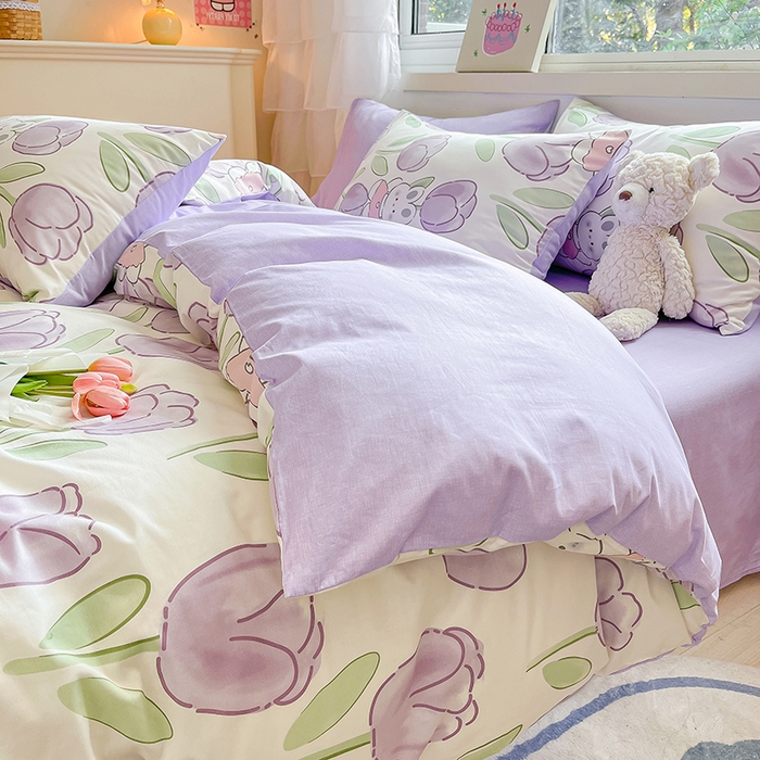 91家纺网 家纺一手货源 找家纺 琪格格纺织 2025新款全棉纯棉13372小清新单被套 被套单件 美郁-紫