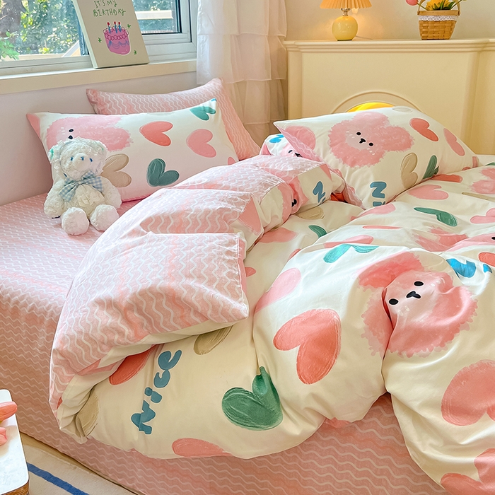 91家纺网 家纺一手货源 找家纺 琪格格纺织 2025新款全棉纯棉13372小清新单被套 被套单件 萌心兔