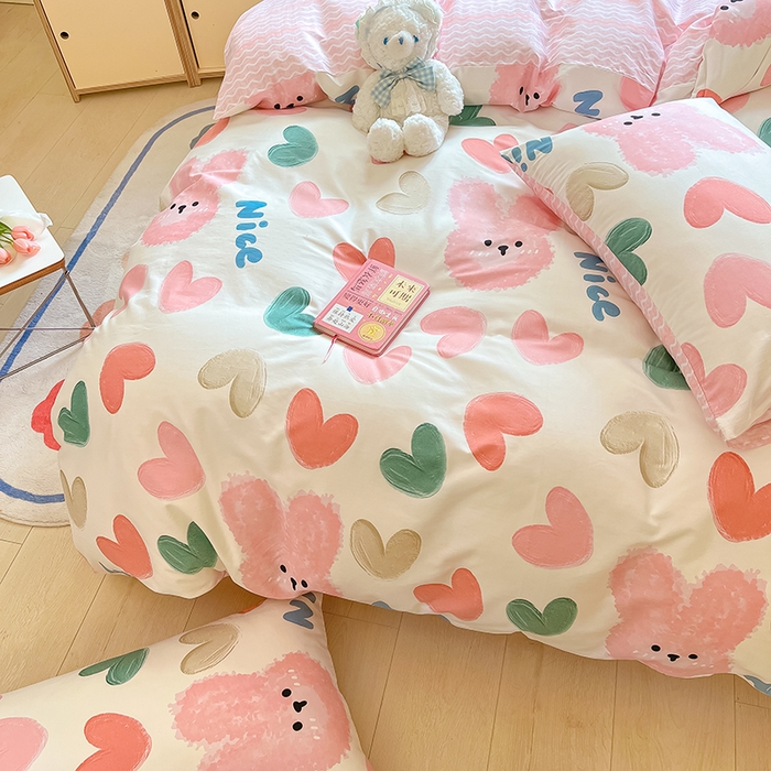 91家纺网 家纺一手货源 找家纺 琪格格纺织 2025新款全棉纯棉13372小清新单被套 被套单件 萌心兔