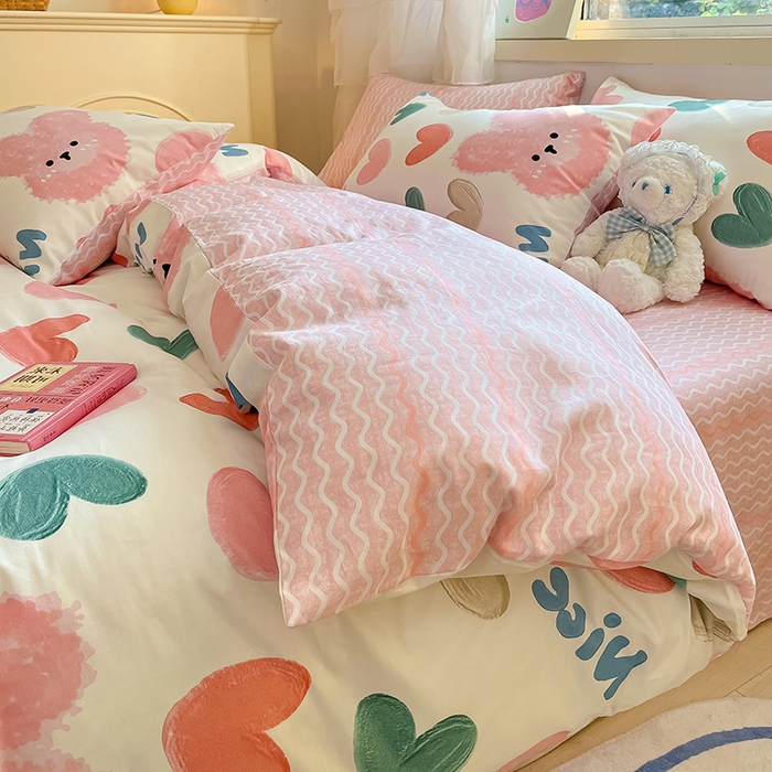 91家纺网 家纺一手货源 找家纺 琪格格纺织 2025新款全棉纯棉13372小清新单被套 被套单件 萌心兔