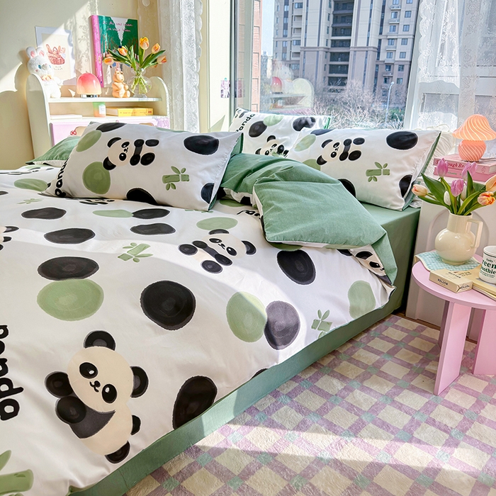 91家纺网 家纺一手货源 找家纺 琪格格纺织 2025新款全棉纯棉13372小清新单被套 被套单件 熊猫