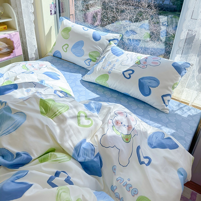 91家纺网 家纺一手货源 找家纺 琪格格纺织 2025新款全棉纯棉13372小清新单被套 被套单件 爱心兔