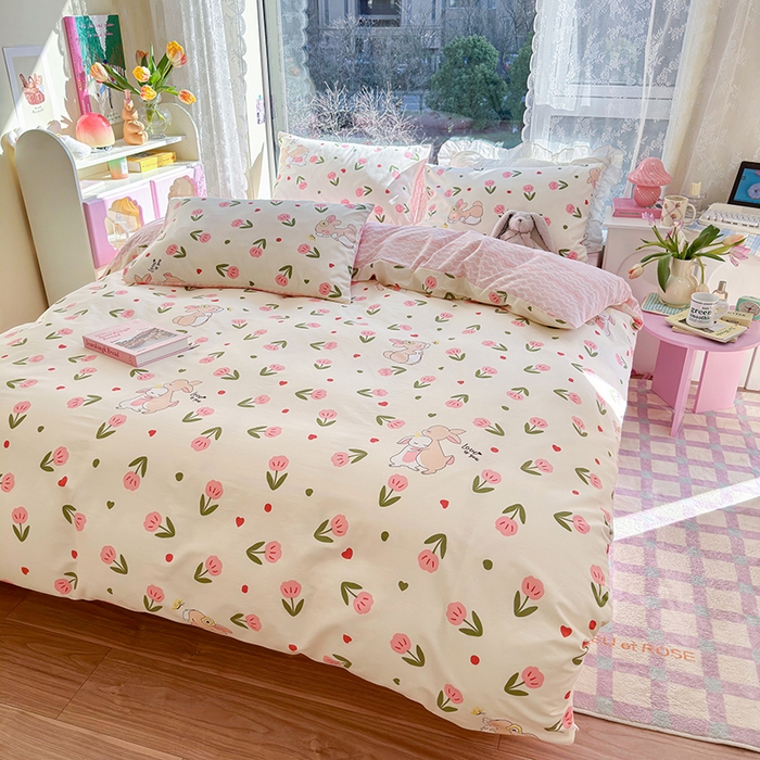 91家纺网 家纺一手货源 找家纺 琪格格纺织 2025新款全棉纯棉13372小清新单被套 被套单件 小粉兔