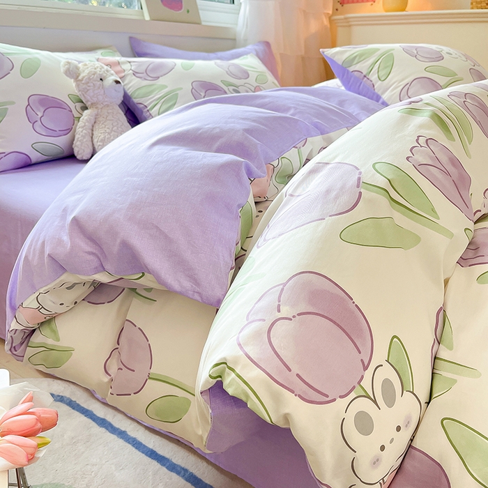 91家纺网 家纺一手货源 找家纺 琪格格纺织 2025新款全棉纯棉13372小清新单被套 被套单件 美郁-紫