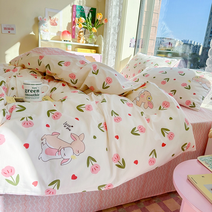 91家纺网 家纺一手货源 找家纺 琪格格纺织 2025新款全棉纯棉13372小清新单被套 被套单件 小粉兔