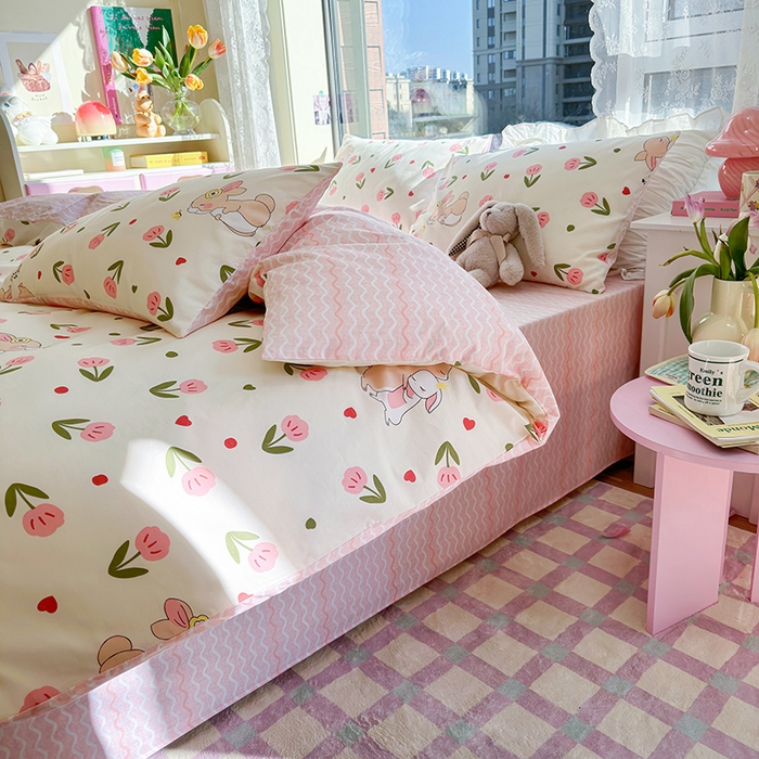 91家纺网 家纺一手货源 找家纺 琪格格纺织 2025新款全棉纯棉13372小清新单被套 被套单件 小粉兔