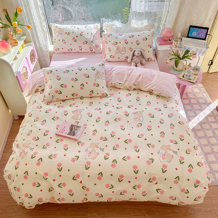 91家纺网 家纺一手货源 找家纺 琪格格纺织 2025新款全棉纯棉13372小清新单被套 被套单件 小粉兔