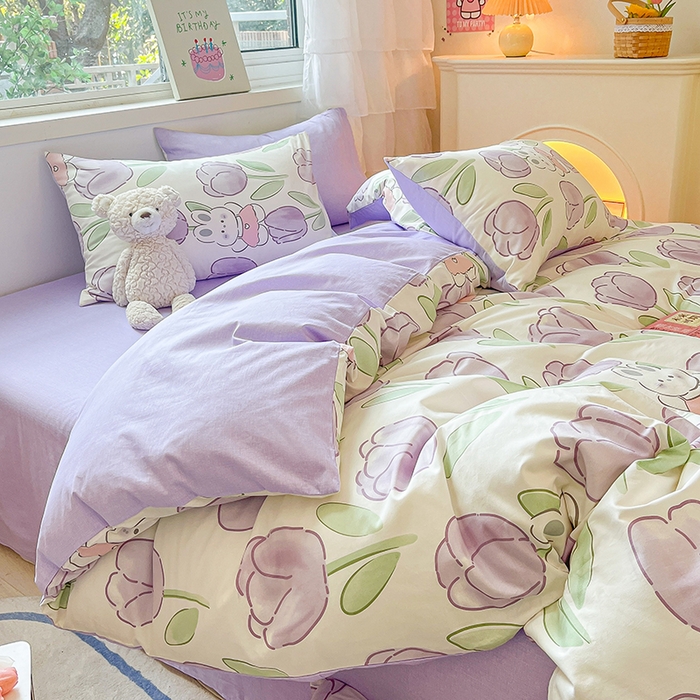 91家纺网 家纺一手货源 找家纺 琪格格纺织 2025新款全棉纯棉13372小清新单被套 被套单件 美郁-紫