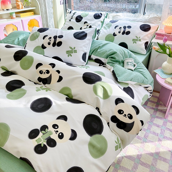 91家纺网 家纺一手货源 找家纺 琪格格纺织 2025新款全棉纯棉13372小清新单被套 被套单件 熊猫
