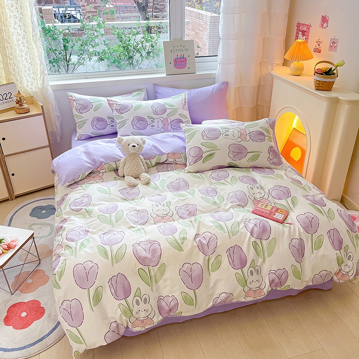 91家纺网 家纺一手货源 找家纺 琪格格纺织 2025新款全棉纯棉13372小清新单被套 被套单件 美郁-紫