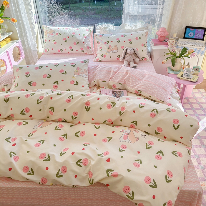 91家纺网 家纺一手货源 找家纺 琪格格纺织 2025新款全棉纯棉13372小清新单被套 被套单件 小粉兔