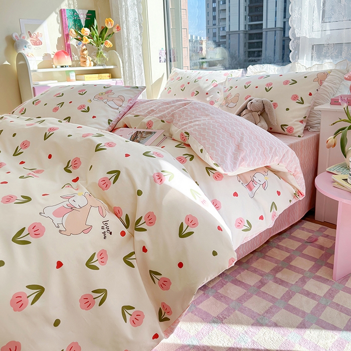 91家纺网 家纺一手货源 找家纺 琪格格纺织 2025新款全棉纯棉13372小清新单被套 被套单件 小粉兔