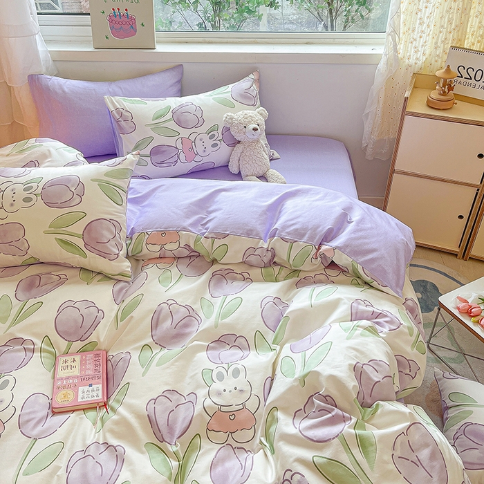 91家纺网 家纺一手货源 找家纺 琪格格纺织 2025新款全棉纯棉13372小清新单被套 被套单件 美郁-紫