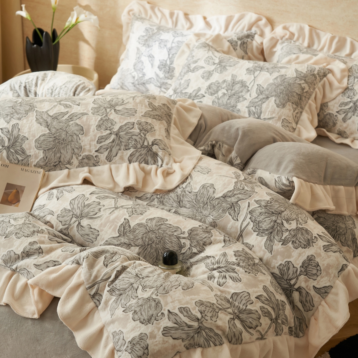 91家纺网 家纺一手货源 找家纺 （总）爱乐  全消光花边烂花牛奶绒四件套