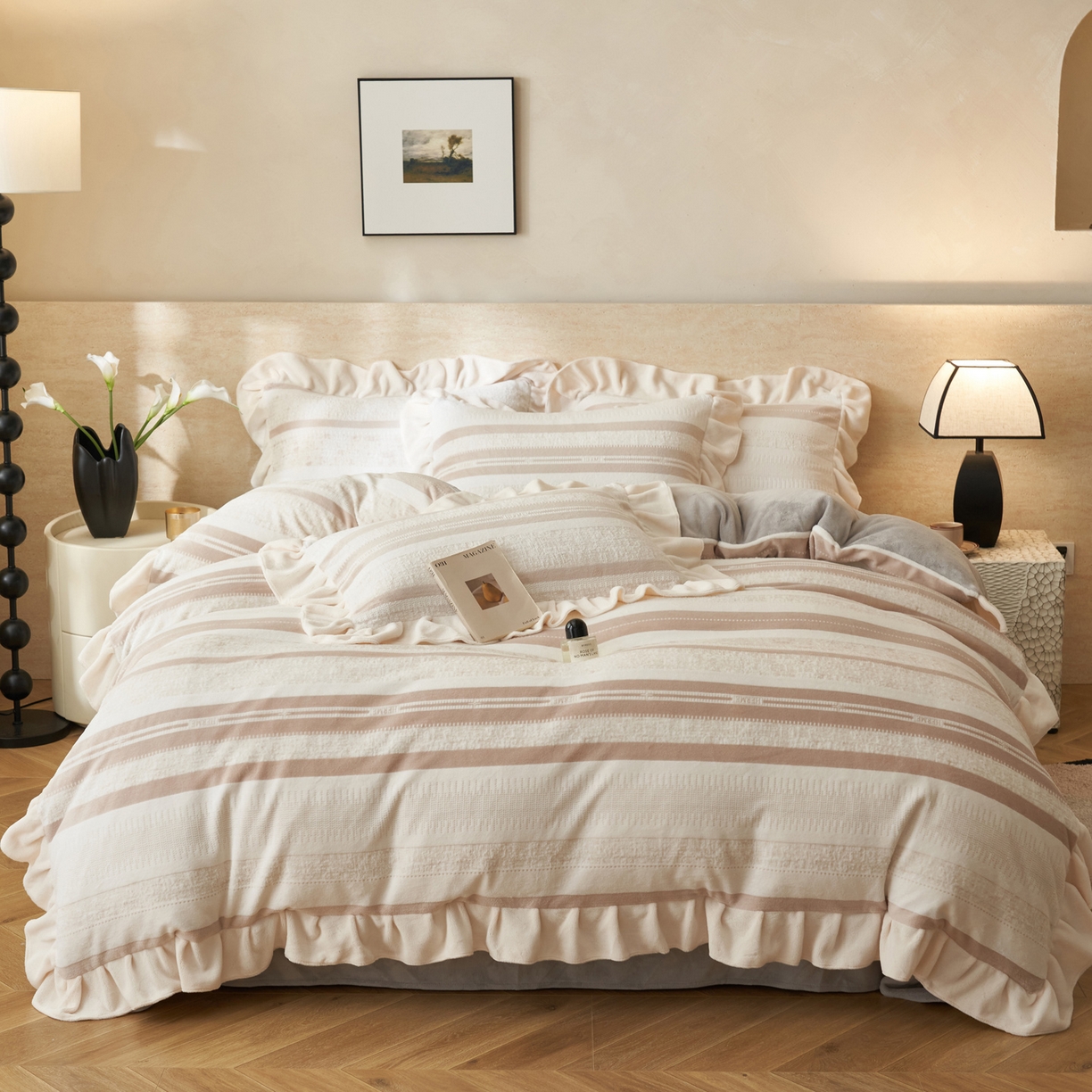 91家纺网 家纺一手货源 找家纺 （总）爱乐  全消光花边烂花牛奶绒四件套