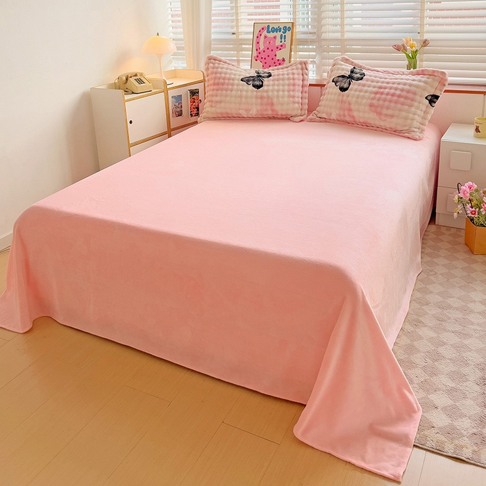 91家纺网 家纺一手货源 找家纺 优迈 2025秋冬新款卡通牛奶绒泡泡绒印花花卉兔毛四件套 蝴蝶-粉