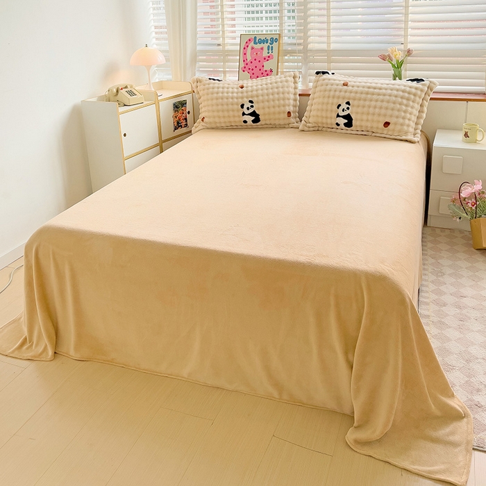 91家纺网 家纺一手货源 找家纺 优迈 2025秋冬新款卡通牛奶绒泡泡绒印花花卉兔毛四件套 熊猫点点-咖