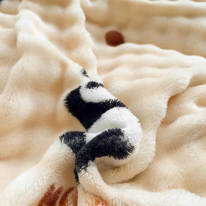 91家纺网 家纺一手货源 找家纺 优迈 2025秋冬新款卡通牛奶绒泡泡绒印花花卉兔毛四件套 熊猫点点-咖