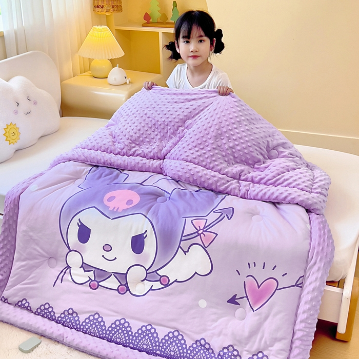 91家纺网 家纺一手货源 找家纺 （总）吉咪兔家纺 2025新款大版三丽鸥库洛米儿童豆豆被针织棉幼儿园宝宝午睡春秋四季婴儿被子被芯