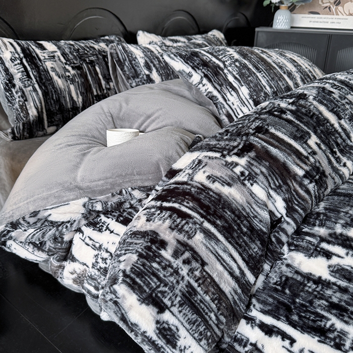 91家纺网 家纺一手货源 找家纺 （总）优迈 2025秋冬新款直播热卖轻奢法式美拉德风高克重加厚獭兔毛绒牛奶绒四件套