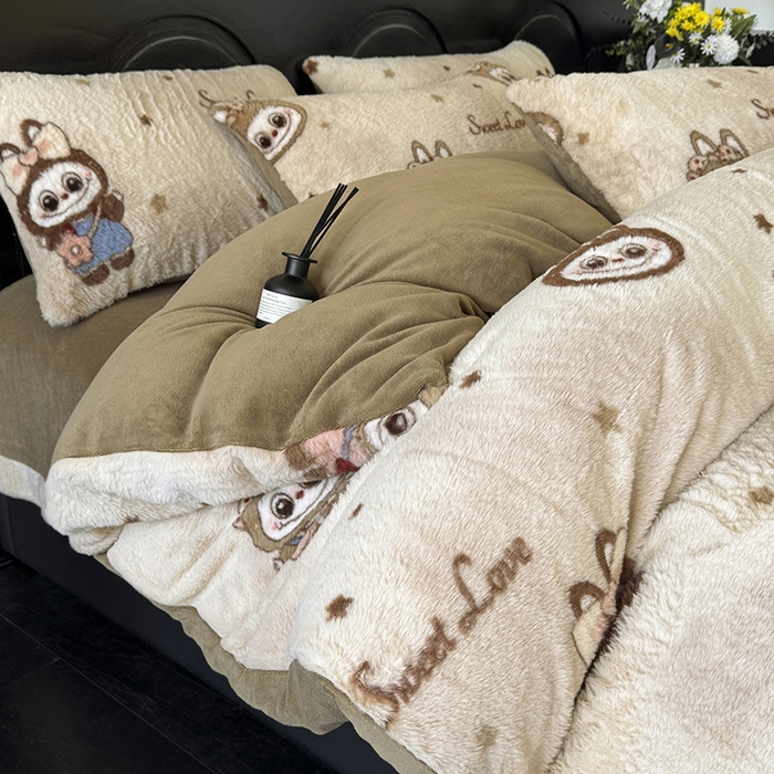 91家纺网 家纺一手货源 找家纺 （总）优迈 2025秋冬新款直播热卖轻奢法式美拉德风高克重加厚獭兔毛绒牛奶绒四件套