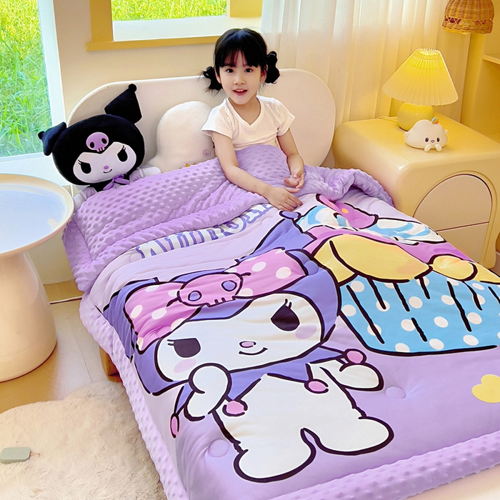 91家纺网 家纺一手货源 找家纺 吉咪兔家纺 2025新款大版三丽鸥库洛米儿童豆豆被针织棉幼儿园宝宝午睡春秋四季婴儿被子被芯 蛋糕库洛米