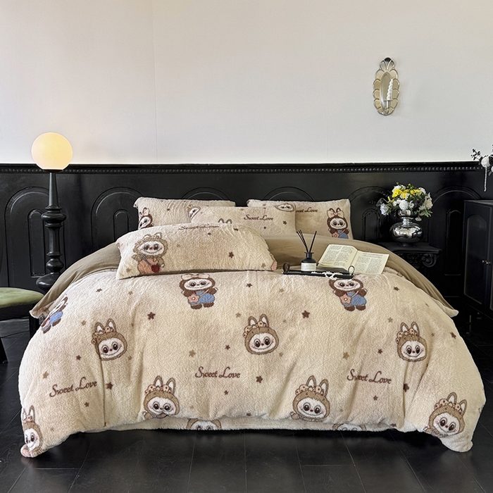 91家纺网 家纺一手货源 找家纺 优迈 2025秋冬新款直播热卖轻奢法式美拉德风高克重加厚獭兔毛绒牛奶绒四件套 拉布布