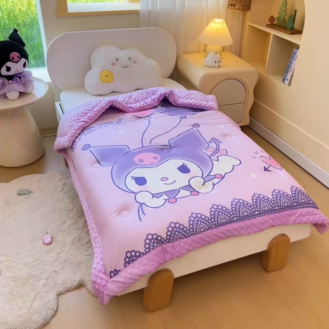 91家纺网 家纺一手货源 找家纺 吉咪兔家纺 2025新款大版三丽鸥库洛米儿童豆豆被针织棉幼儿园宝宝午睡春秋四季婴儿被子被芯 气球库洛米